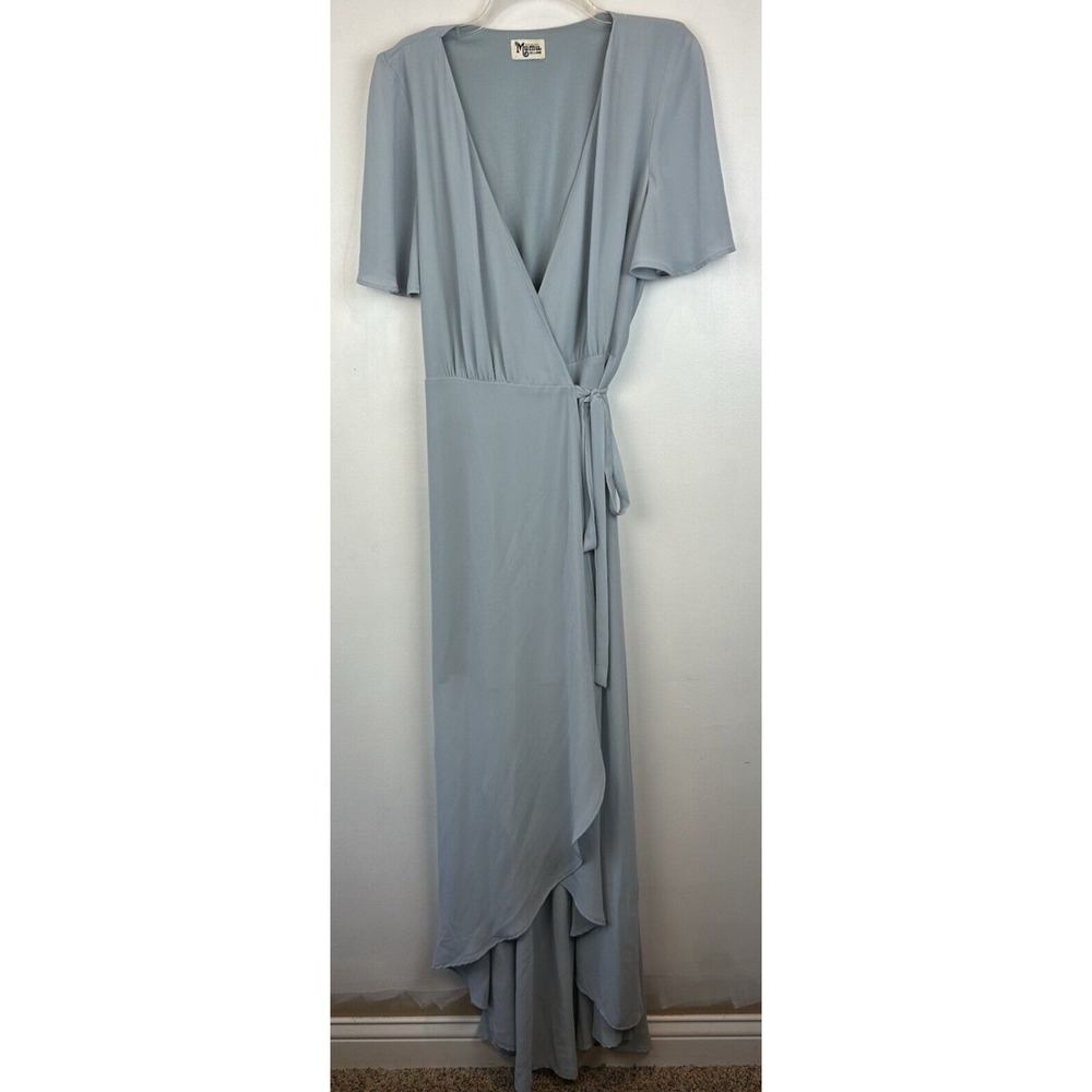 Maxi Dress Womens XXL Wrap Blue Chiffon Romantic Flowy Coquette Party Event